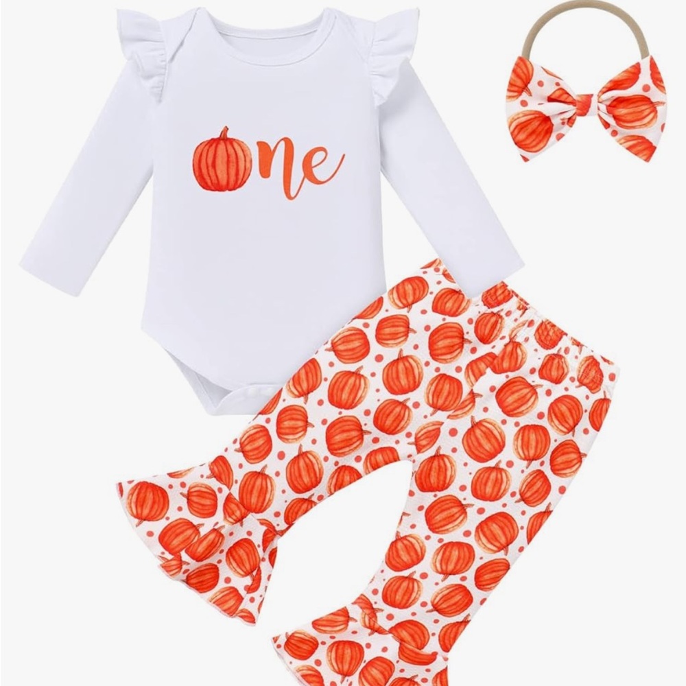 Kids Matching Set White & Orange Pumpkin Print